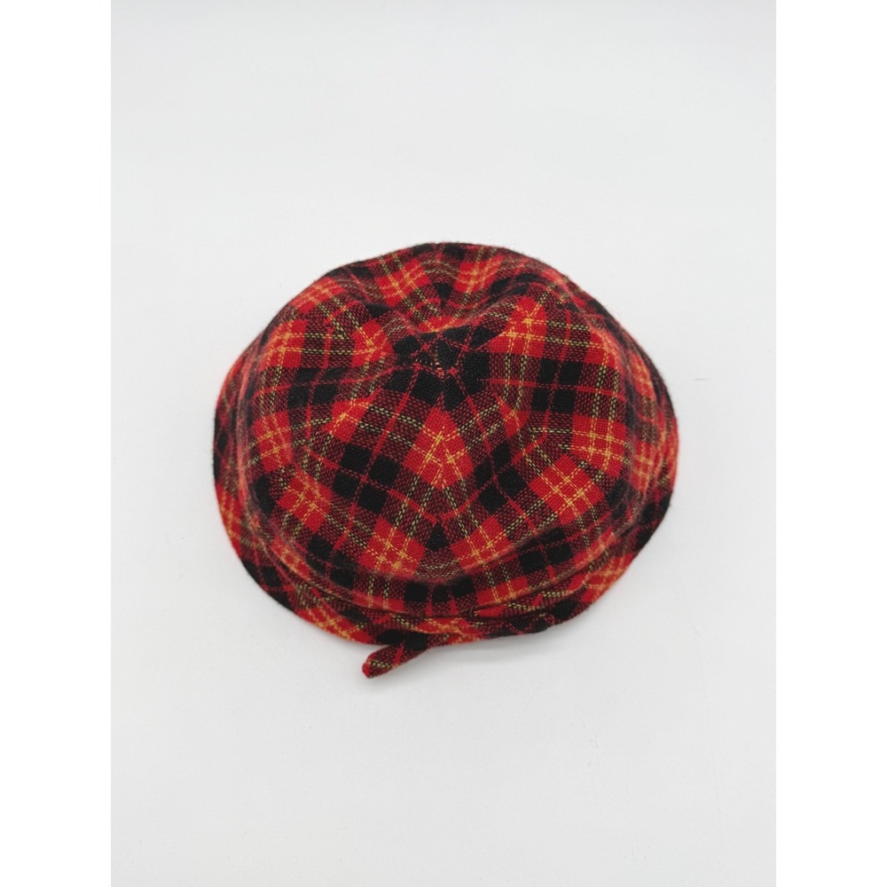 Vintage Joseph Magnin Plaid Wool Newsboy Cap Red Tartan Driving Hat - Picture 7 of 8